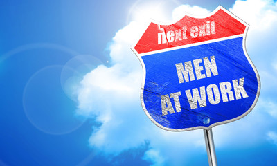 men at work, 3D rendering, blue street sign
