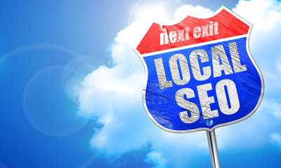 local seo, 3D rendering, blue street sign