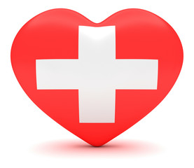 Obraz premium Love Switzerland: Swiss Cross Flag Heart, 3d illustration