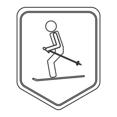 flat design pair of skiing pictogram icon vector illustration shield emblem
