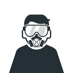 flat design person wearing gas mask icon vector illustration