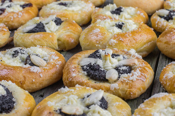 Detail on a Czech Traditional Poppy Pies with Almond, Curd and P