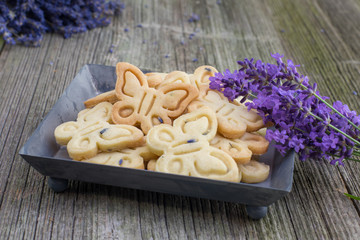 Butterflies Butter Biscuits Cookies with Lavender on Sheet tray