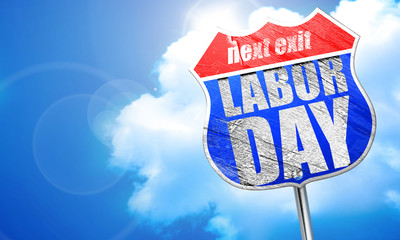 labor day, 3D rendering, blue street sign