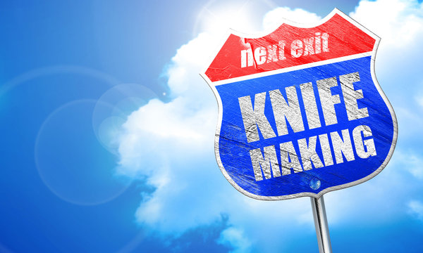 Knife Making, 3D Rendering, Blue Street Sign