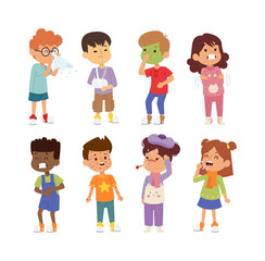 Sick children vector set.