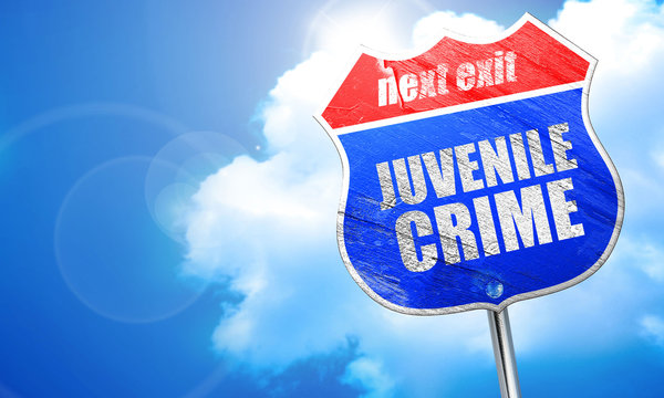 juvenile crime, 3D rendering, blue street sign