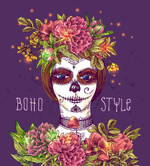 girl with day of the dead make up