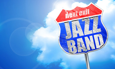 jazz band, 3D rendering, blue street sign