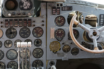 view into cockpit of an old crashed plane