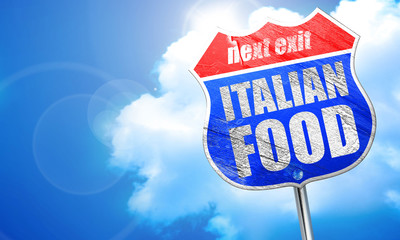 italian food, 3D rendering, blue street sign