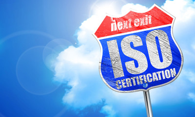 iso certification, 3D rendering, blue street sign