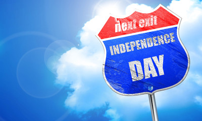 Happy independence day, 3D rendering, blue street sign