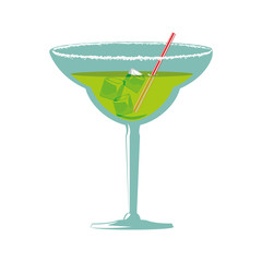 Drink and alcohol concept represented by cocktail glass with drinking straw icon. Isolated and flat illustration
