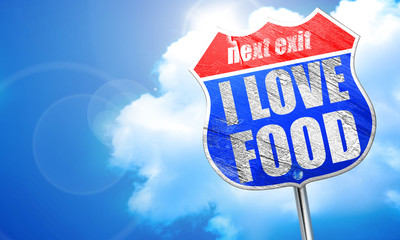 i love food, 3D rendering, blue street sign