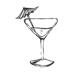 Drink and alcohol concept represented by cocktail glass with umbrella icon. Isolated and sketch illustration