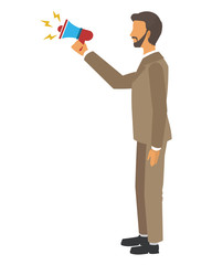 flat design businessman with megaphone icon vector illustration