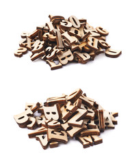 Pile of wooden letters isolated