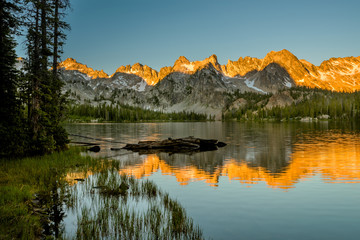 First light on granite peaks in the Idaho wilderness