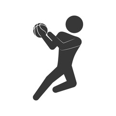 Basketball concept represented by pictogram player with ball icon. Isolated and flat illustration