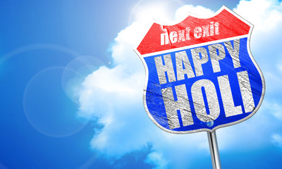 happy holi, 3D rendering, blue street sign
