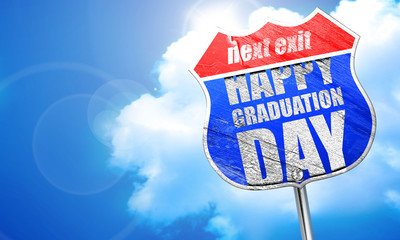 happy graduation day, 3D rendering, blue street sign