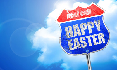 happy easter, 3D rendering, blue street sign