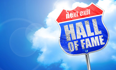 hall of fame, 3D rendering, blue street sign