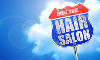 hair salon, 3D rendering, blue street sign