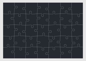 Set of thirty five puzzle pieces. Vector illustration, eps 8.