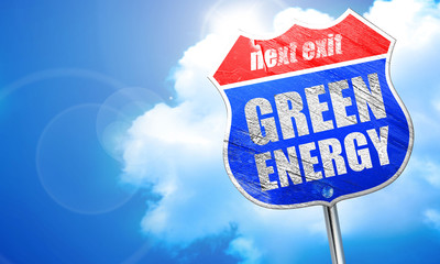 green energy, 3D rendering, blue street sign