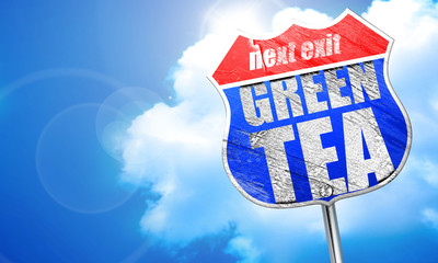 green tea, 3D rendering, blue street sign