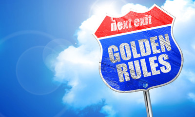 golden rules, 3D rendering, blue street sign