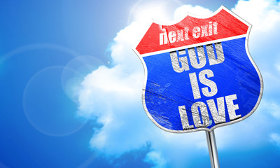 god is love, 3D rendering, blue street sign