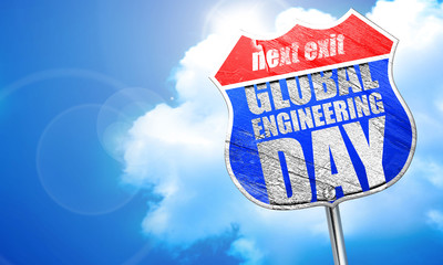 global engineering day, 3D rendering, blue street sign
