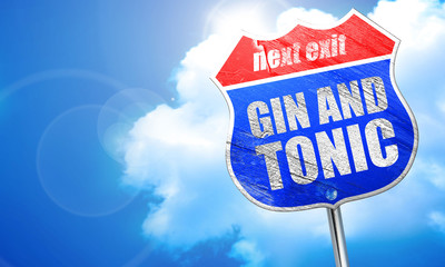 gin and tonic, 3D rendering, blue street sign