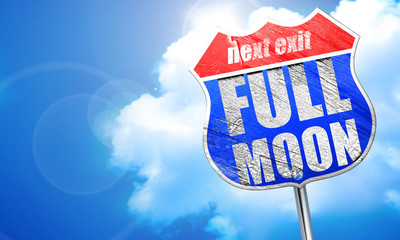 full moon, 3D rendering, blue street sign