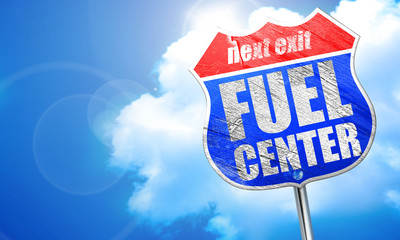 fuel center, 3D rendering, blue street sign