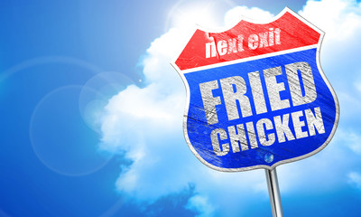 fried chicken, 3D rendering, blue street sign