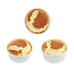 Cheese souffle in a ramekin isolated