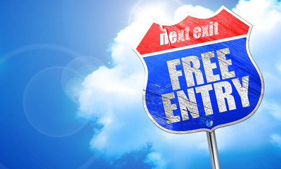 free entry, 3D rendering, blue street sign