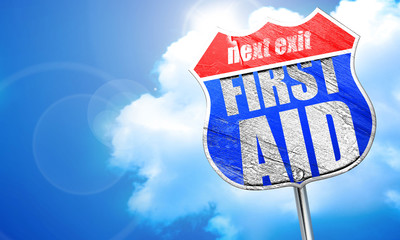 first aid, 3D rendering, blue street sign