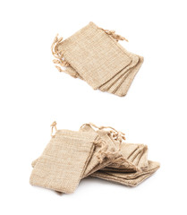 Tiny sackcloth bag isolated