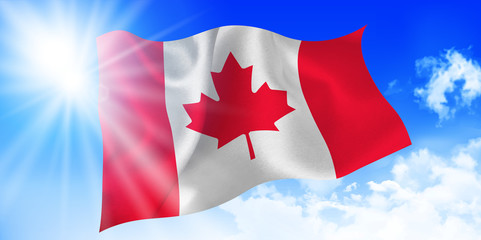 カナダ　 国旗　空　背景