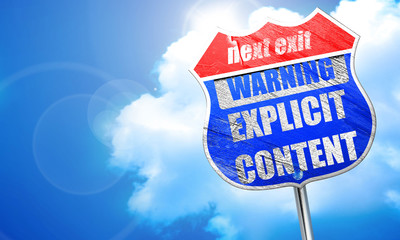 Explicit content sign, 3D rendering, blue street sign