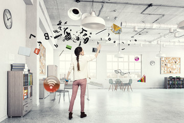 Obraz premium Girl in office interior . Mixed media