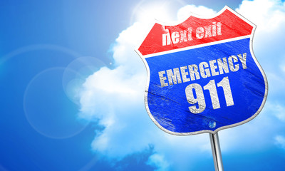 emergency 911, 3D rendering, blue street sign