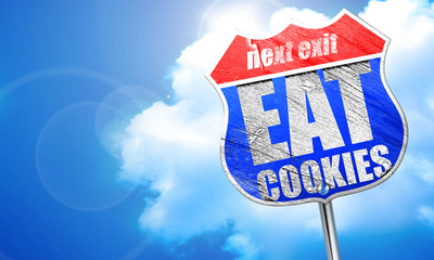 eat cookies, 3D rendering, blue street sign