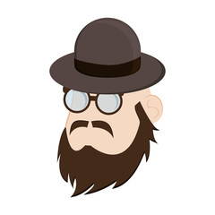 flat design faceless man head with facial hair and hat icon vector illustration