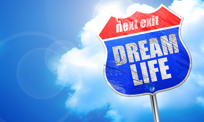 dream life, 3D rendering, blue street sign